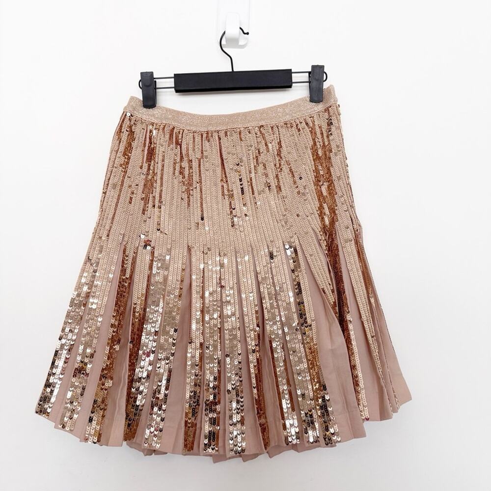 Anthropologie Bea Pink Sequin Pleated Mini Skirt Size 4 - Picture 6 of 9